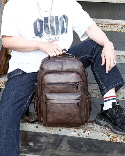 Rolltop Rucksack Herren Braun mit USB