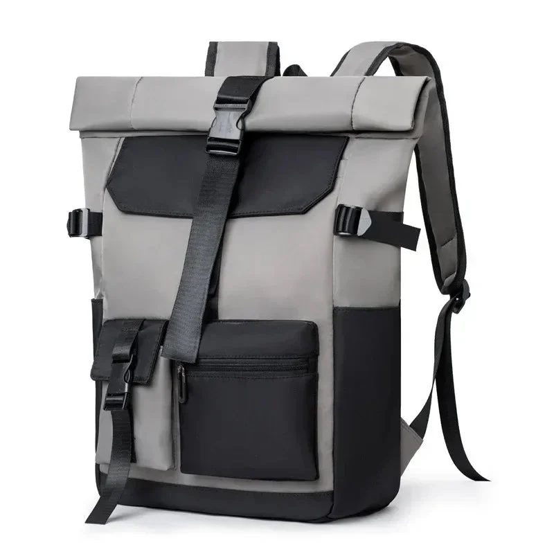 Rolltop Rucksack Wasserdicht Grau Stylisch – Bild 2