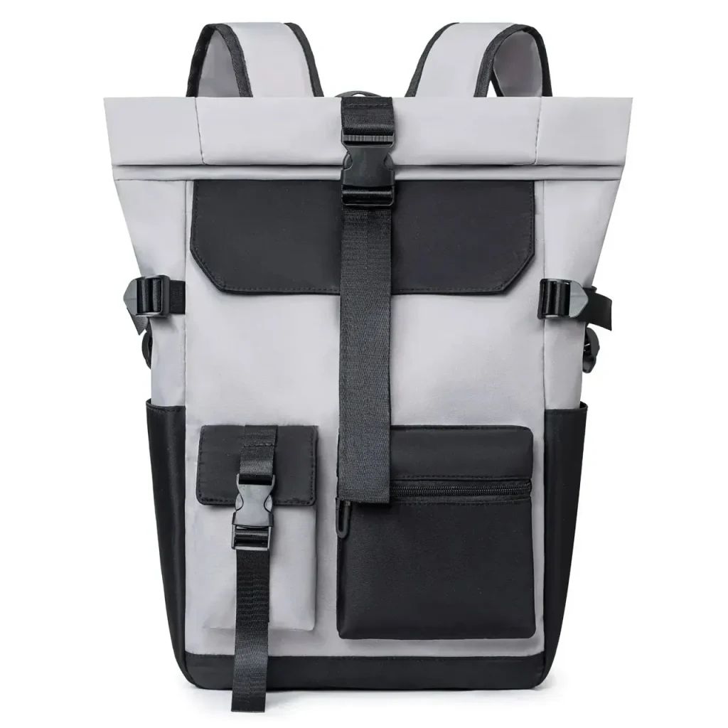 Rolltop-Rucksack mit Außenfächern